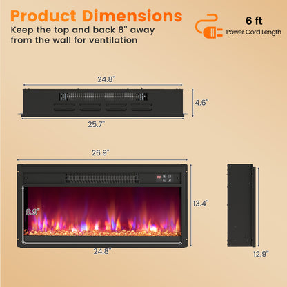18/23/26 Inch 1500W Electric Fireplace Insert with Remote & Customizable Flame Effects