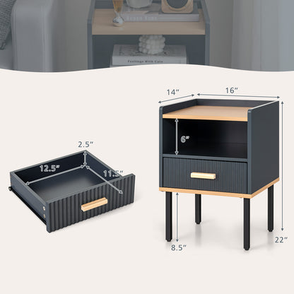Grey Nightstand with Storage Drawer and Shelf for Bedroom or Living Room