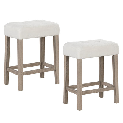 Set of 2 24 Inch Saddle Bar Stools with Padded Seat and Sherpa Upholstery - Beige