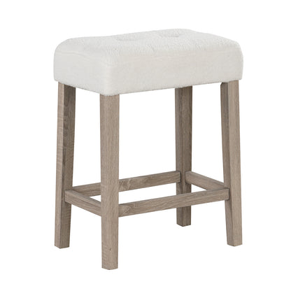 Set of 2 24 Inch Saddle Bar Stools with Padded Seat and Sherpa Upholstery - Beige