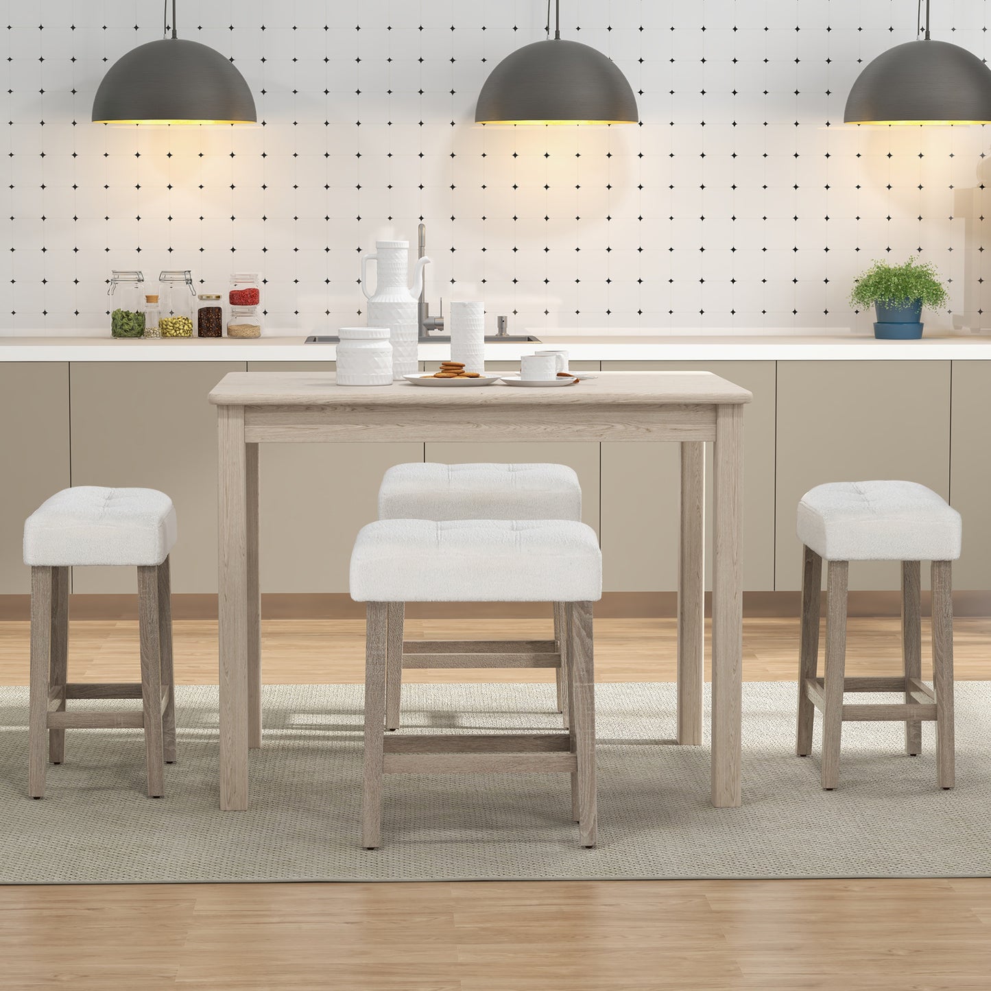 Set of 2 24 Inch Saddle Bar Stools with Padded Seat and Sherpa Upholstery - Beige