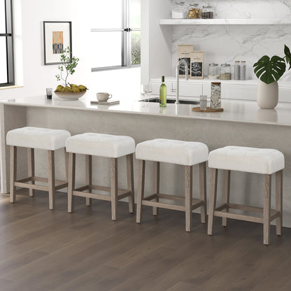 Set of 2 24 Inch Saddle Bar Stools with Padded Seat and Sherpa Upholstery - Beige