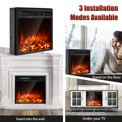 18" Electric Fireplace with 1500W Heating, Freestanding & Recessed Installation
