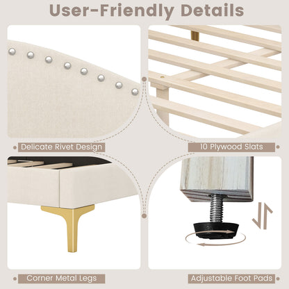 Modern Upholstered Daybed with Rivet Trim, Wood Slat Support and Sturdy Metal Legs – Full