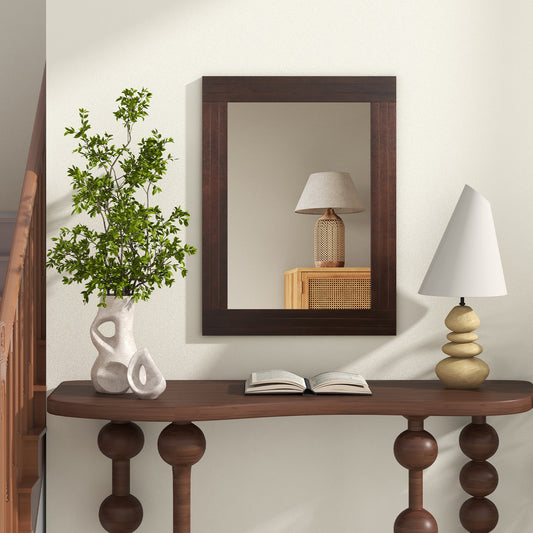 Rustic Wood-Framed Wall Mirror for Living Room, Bedroom, & Entryway