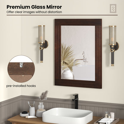 Rustic Wood-Framed Wall Mirror for Living Room, Bedroom, & Entryway