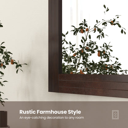 Rustic Wood-Framed Wall Mirror for Living Room, Bedroom, & Entryway