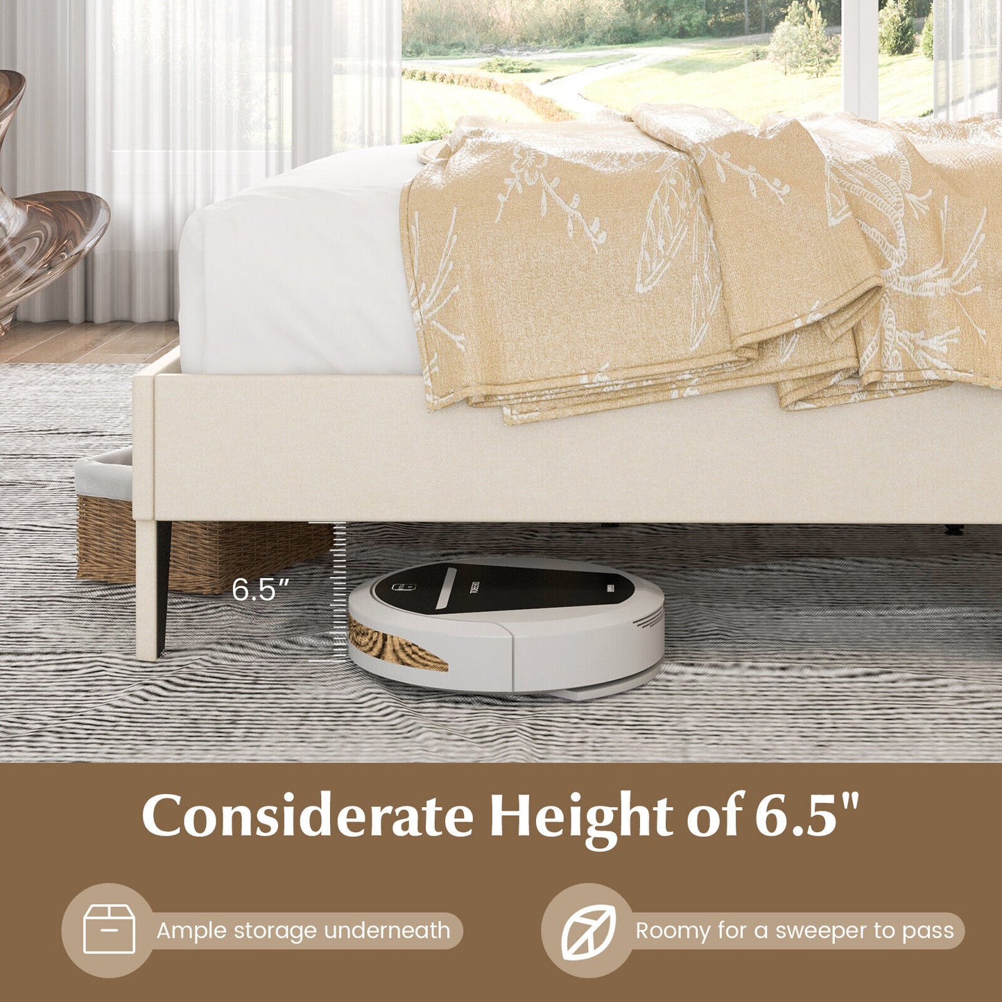 Upholstered Bed Frame with Nail-Head Tufted Headboard and Wooden Slats – Full/Queen Size