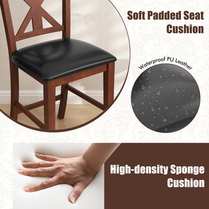 24 Inch Dining Chair Set of 2 with Leather Upholstered Seat and Hollowed High Backrest