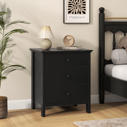 Sleek Wooden Nightstand with 3 Drawers for Bedroom or Living Room – Black