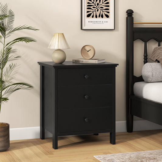 Sleek Wooden Nightstand with 3 Drawers for Bedroom or Living Room – Black