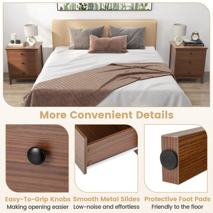 Sleek Wooden Nightstand with 3 Drawers for Bedroom or Living Room – Brown