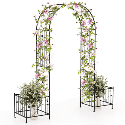 Multifunctional Garden Arbor with Side Planters, Climbing Arch & 8 Ground Stakes