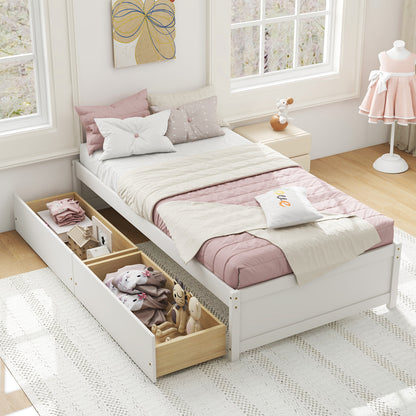 Wooden Twin Captain Bed with Storage Drawers and Slatted Support, White