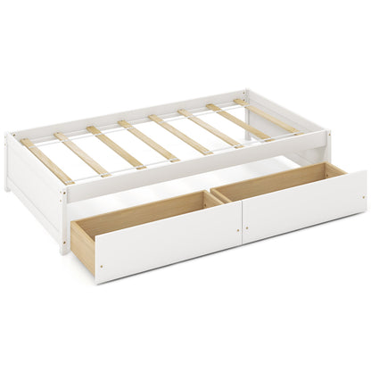 Wooden Twin Captain Bed with Storage Drawers and Slatted Support, White