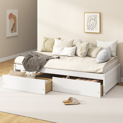 Wooden Twin Captain Bed with Storage Drawers and Slatted Support, White