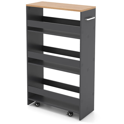 Slim Rolling Storage Cart with 4 Shelves and Handle, Narrow Organizer on Wheels - Grey