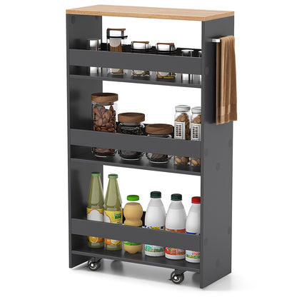 Slim Rolling Storage Cart with 4 Shelves and Handle, Narrow Organizer on Wheels - Grey