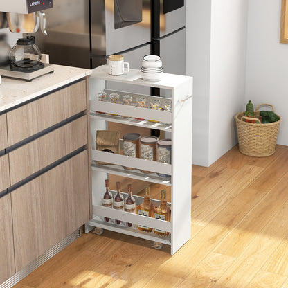 Slim Rolling Storage Cart with 4 Shelves and Handle, Narrow Organizer on Wheels - White