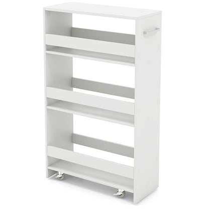 Slim Rolling Storage Cart with 4 Shelves and Handle, Narrow Organizer on Wheels - White