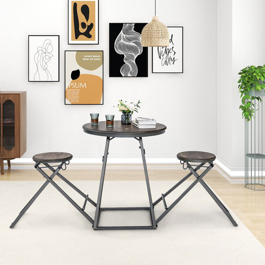 3 Piece Dining Set with Foldable Stools and Round Table Ideal for Small Spaces and Apartments