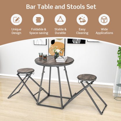 3 Piece Dining Set with Foldable Stools and Round Table Ideal for Small Spaces and Apartments