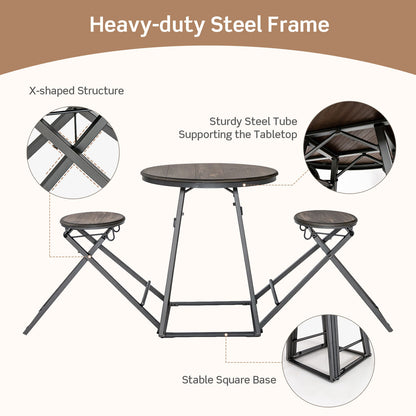 3 Piece Dining Set with Foldable Stools and Round Table Ideal for Small Spaces and Apartments