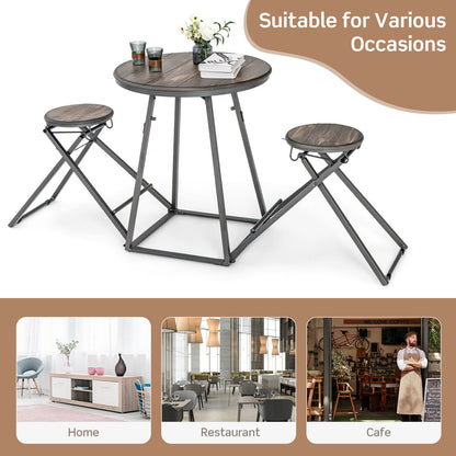 3 Piece Dining Set with Foldable Stools and Round Table Ideal for Small Spaces and Apartments