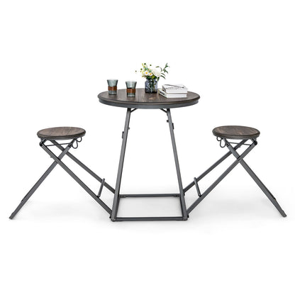 3 Piece Dining Set with Foldable Stools and Round Table Ideal for Small Spaces and Apartments