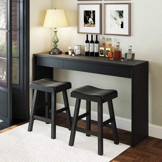 2-Piece 24 Inch Counter Height Saddle Stools with Footrest for Kitchen Cafe or Pub