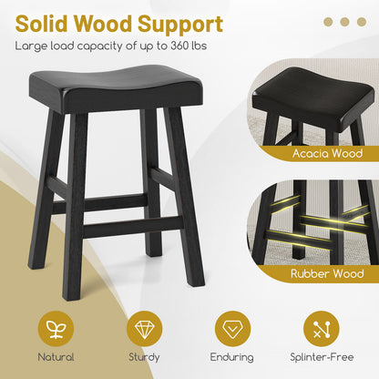 2-Piece 24 Inch Counter Height Saddle Stools with Footrest for Kitchen Cafe or Pub
