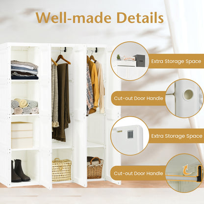 Foldable Closet Organizer with Hanging Rod and 8 Cubby Storage for Clothes and Bedding
