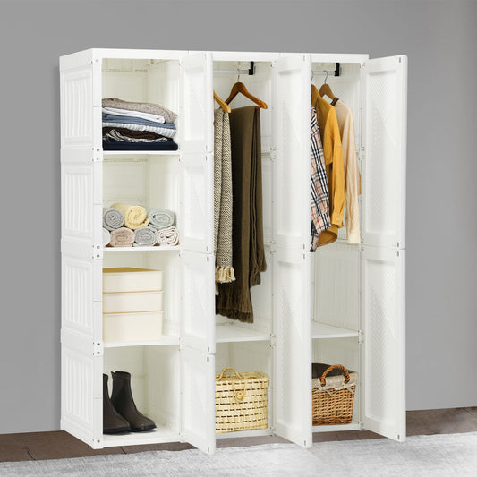Foldable Closet Organizer with Hanging Rod and 8 Cubby Storage for Clothes and Bedding