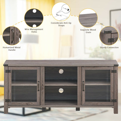 Wooden TV Console with Open Storage and Cable Management for TVs up to 65 Inches - Grey