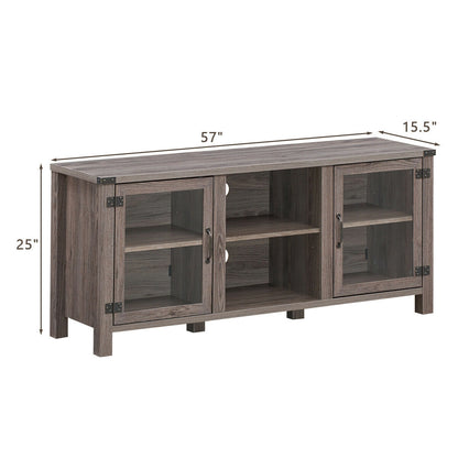 Wooden TV Console with Open Storage and Cable Management for TVs up to 65 Inches - Grey
