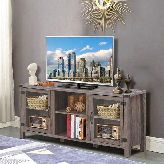 Wooden TV Console with Open Storage and Cable Management for TVs up to 65 Inches - Grey