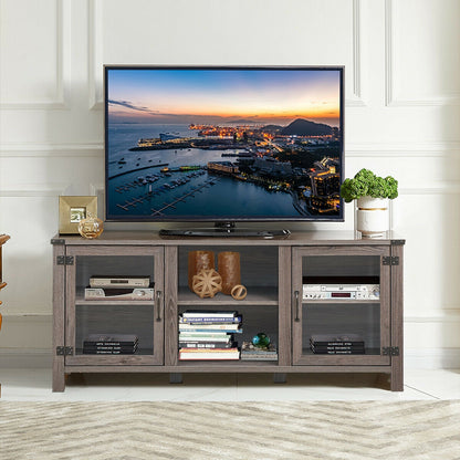 Wooden TV Console with Open Storage and Cable Management for TVs up to 65 Inches - Grey