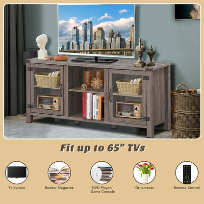 Wooden TV Console with Open Storage and Cable Management for TVs up to 65 Inches - Grey