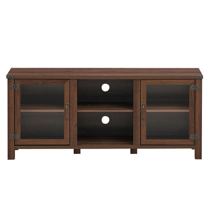 Wooden TV Console with Open Storage and Cable Management for TVs up to 65 Inches - Walnut