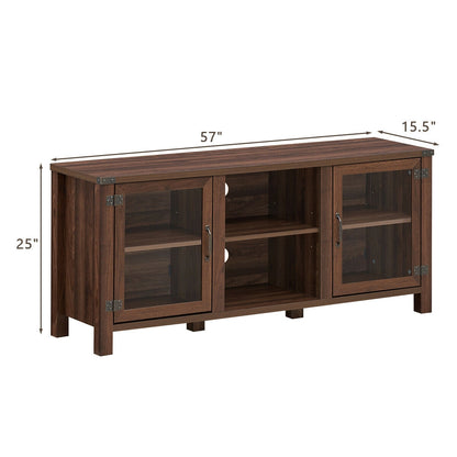 Wooden TV Console with Open Storage and Cable Management for TVs up to 65 Inches - Walnut
