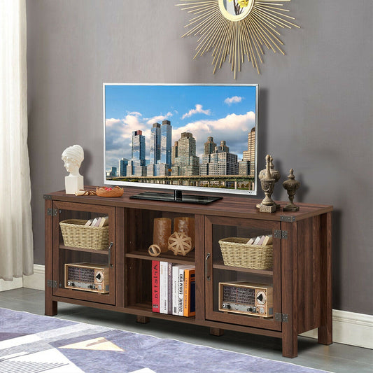 Wooden TV Console with Open Storage and Cable Management for TVs up to 65 Inches - Walnut
