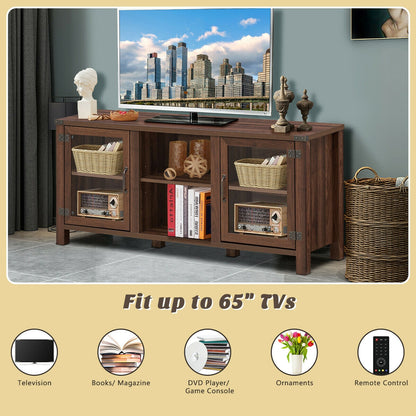 Wooden TV Console with Open Storage and Cable Management for TVs up to 65 Inches - Walnut