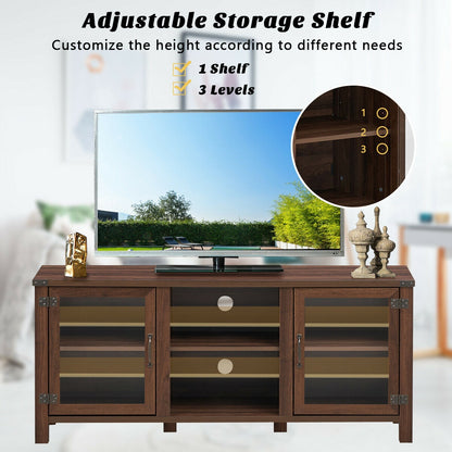 Wooden TV Console with Open Storage and Cable Management for TVs up to 65 Inches - Walnut