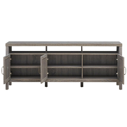Modern TV Cabinet with Rattan Doors and Open Shelf for Flat Screen TVs up to 65 Inches - Grey