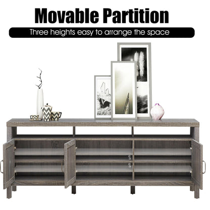 Modern TV Cabinet with Rattan Doors and Open Shelf for Flat Screen TVs up to 65 Inches - Grey