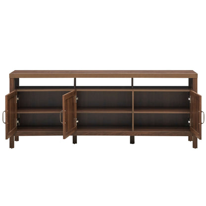 Modern TV Cabinet with Rattan Doors and Open Shelf for Flat Screen TVs up to 65 Inches - Walnut