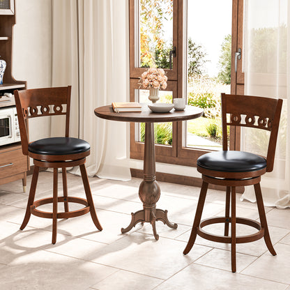 Swivel Bar Stools Set of 2 with Rubber Wood Frame and 24.5 Inch Seat Height