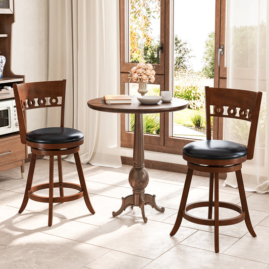 Swivel Bar Stools Set of 2 with Rubber Wood Frame and 24.5 Inch Seat Height