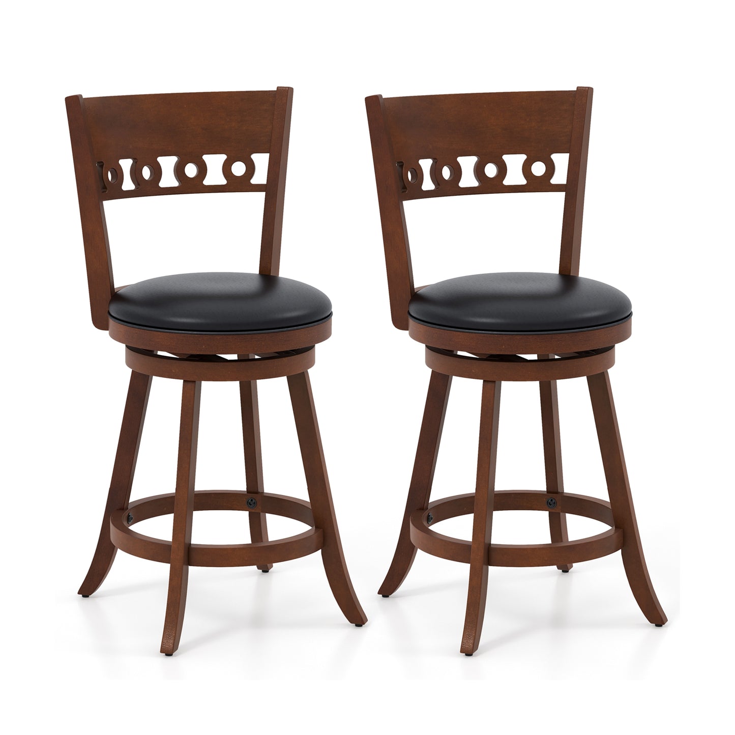 Swivel Bar Stools Set of 2 with Rubber Wood Frame and 24.5 Inch Seat Height