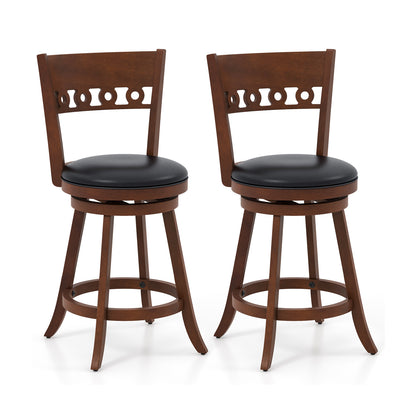 Swivel Bar Stools Set of 2 with Rubber Wood Frame and 24.5 Inch Seat Height